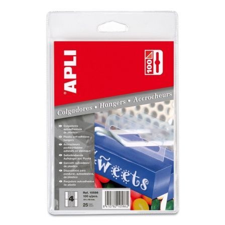 Apli Colgadores Autoadhesivos 34x48mm Transparentes Pack de 100 Apli Colgadores Autoadhesivos 34x48mm Transparentes Pack de 100